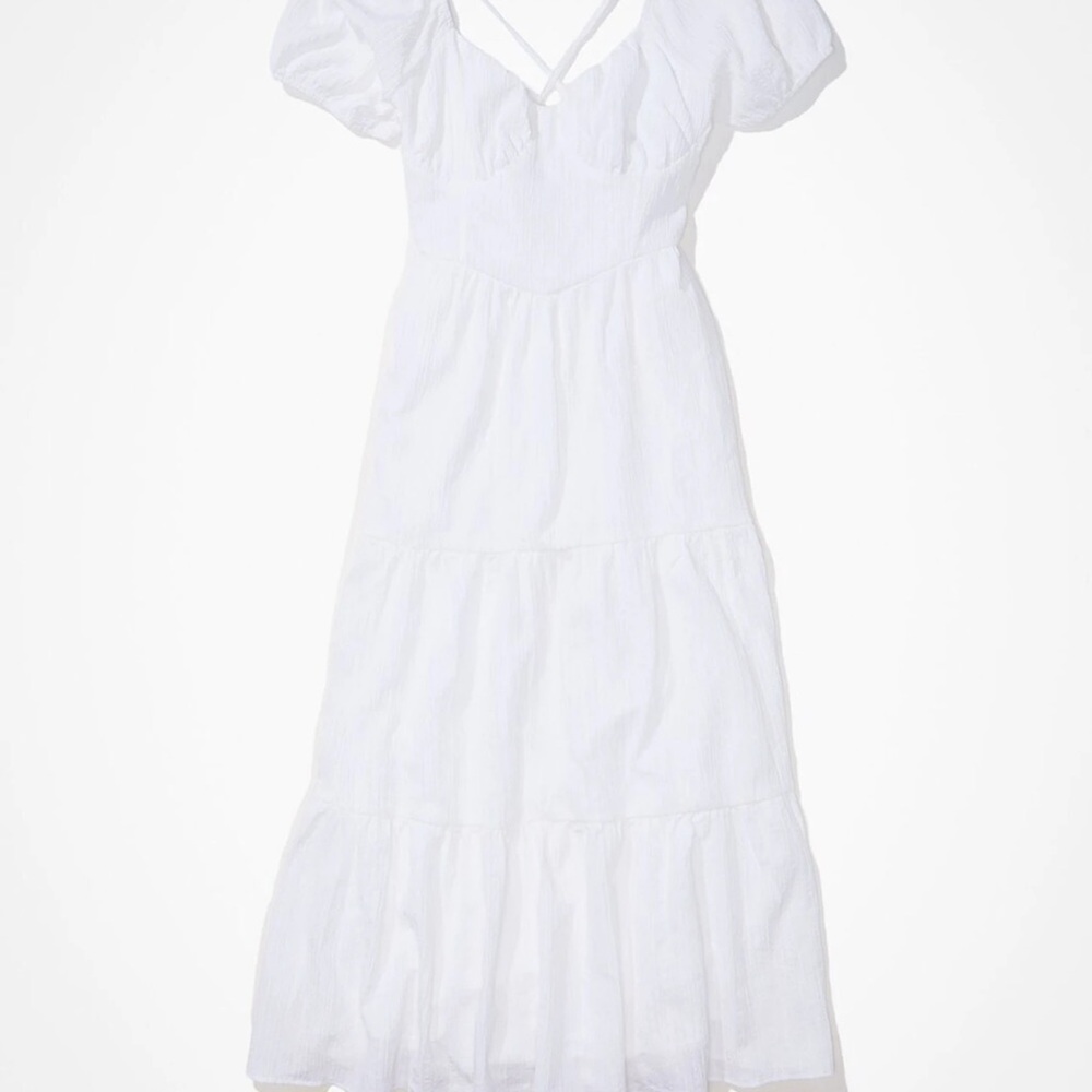 American Eagle Open Back Corset Midi Dress in White
